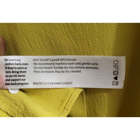 Eileen Fisher Dress Yellow Drop Waist Tie Back V-Neck Large Shirtdress - Picture 5 of 7